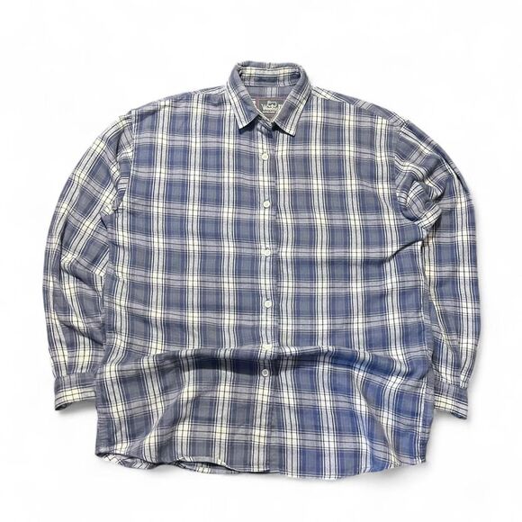 Vintage 80’s Woolrich Women’s Button Up Long Sleeve Blue Plaid Shirt Sz Small - Picture 1 of 4